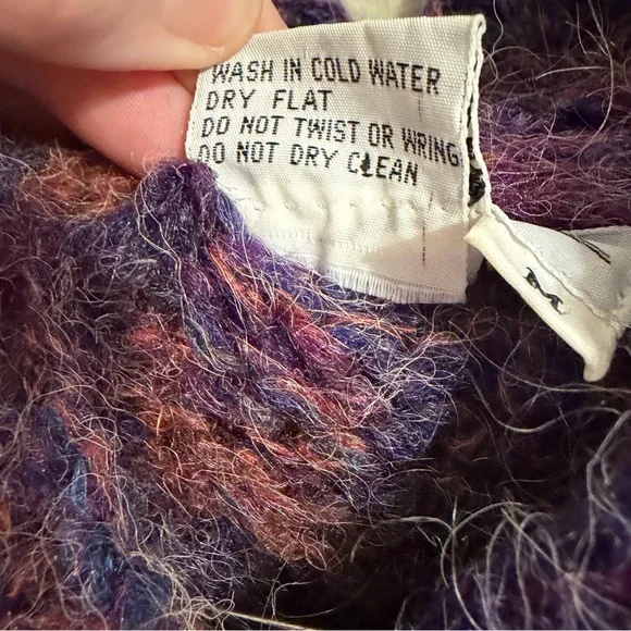 Vintage Chand Elle Fuzzy Hooded Cardigan Purple Rust Marled Wool Blend M - Picture 3 of 10